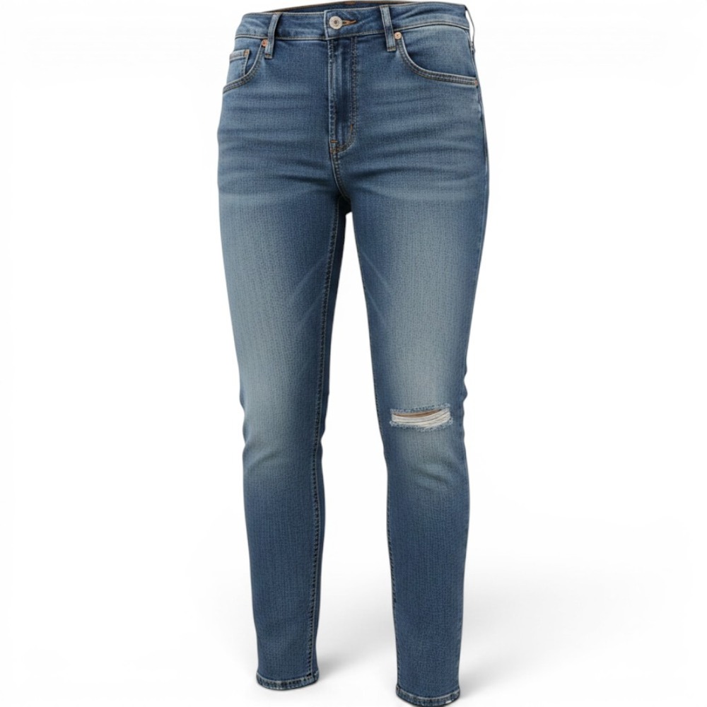 Rag & Bone Cate Mid Rise Skinny Jeans Bloomfield Blue Distressed Raw Hem 31